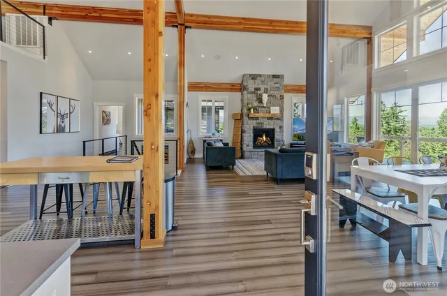 a view of a balcony dining table and chairs
