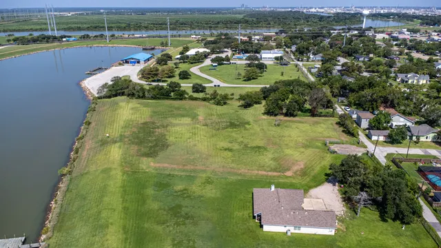 a view of a lake with a houses