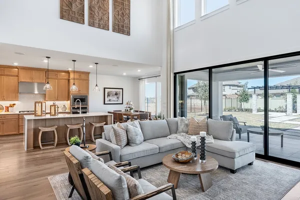 an outdoor space with furniture