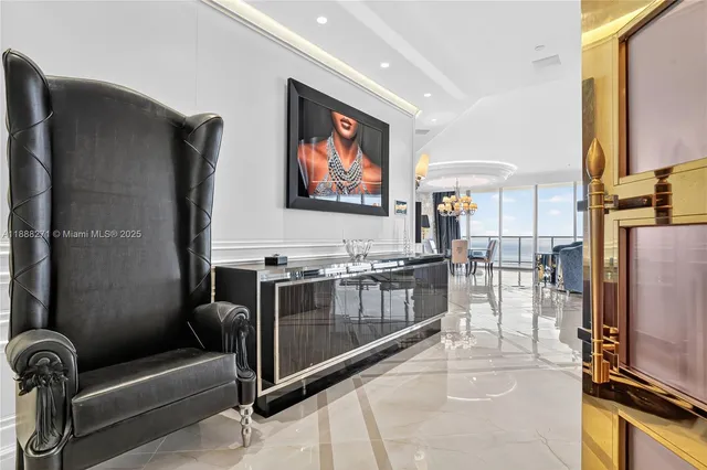 a view of living room with wooden floor