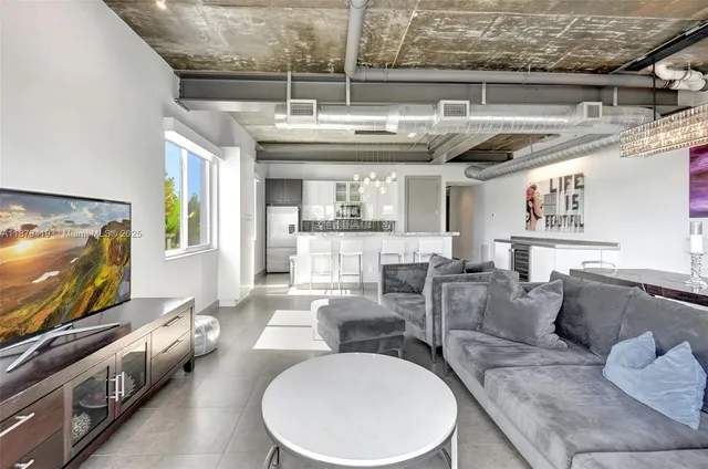 a living room with fireplace furniture and a flat screen tv