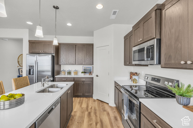 155 East 360th Street East, Unit 10B Fillmore, UT 84631 - Photo 13 of 43 Kitchen featuring sink, stainless steel appliances, light hardwood / wood-style flooring, pendant lighting, and a breakfast bar
