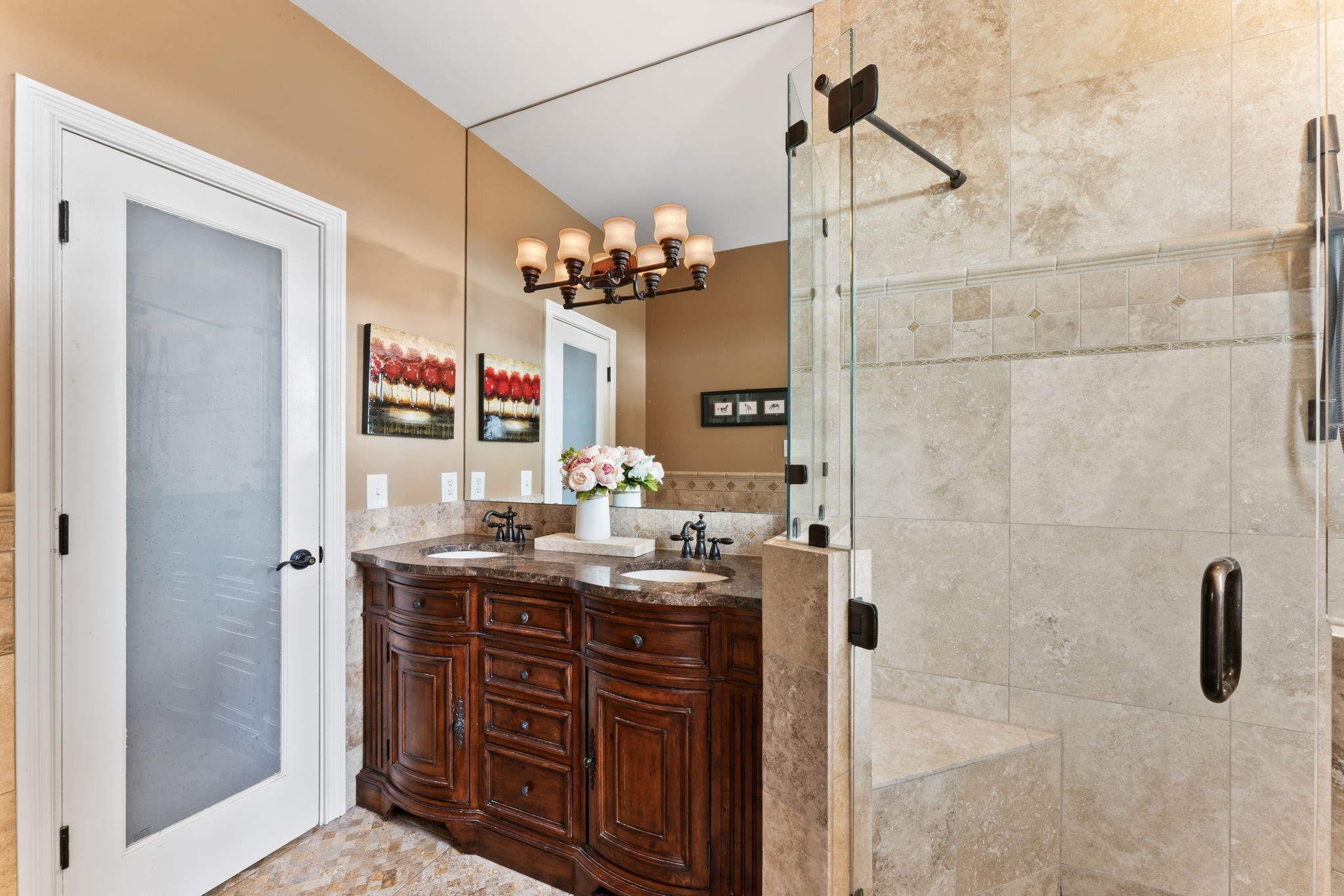 1180 Allisona Road Eagleville, TN 37060 - Photo 35 of 65 a bathroom with a granite countertop sink mirror and a shower
