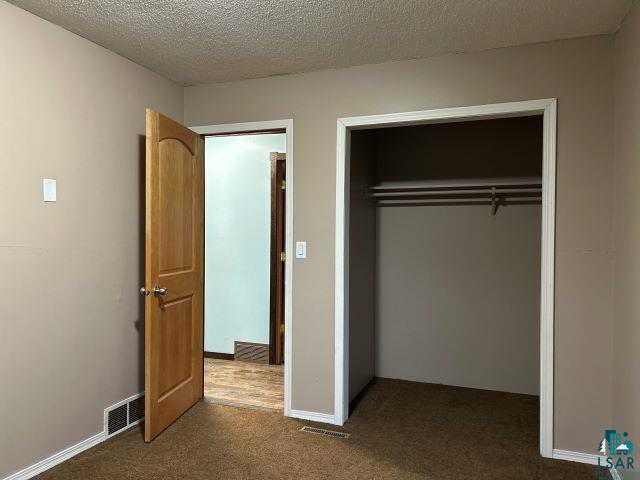 8353 Mannik Road Iron River, WI 54847 - Photo 50 of 52 Unfurnished bedroom featuring a textured ceiling, dark colored carpet, and a closet