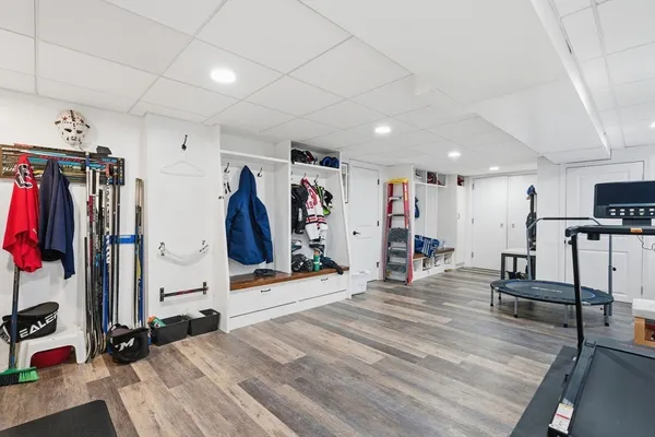 a view of a room with gym equipment
