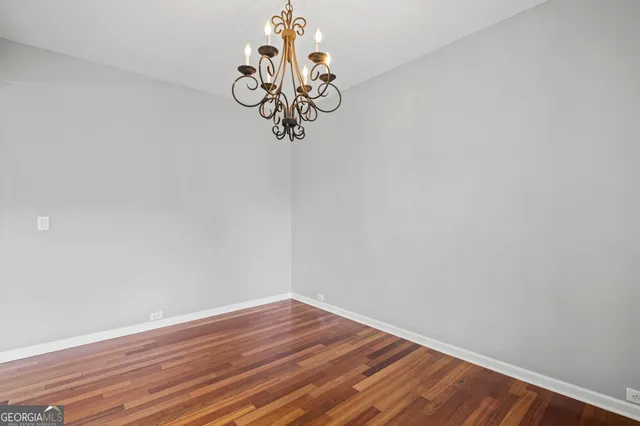 a view of a chandelier in a room