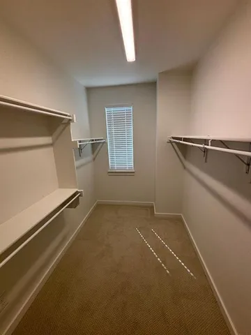 a view of walk in closet with empty racks