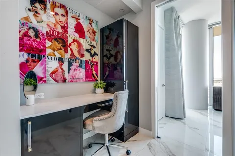 a view of a room with shelves