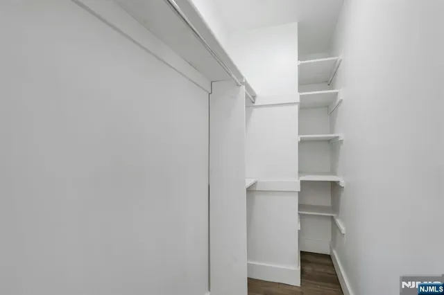 a view of walk in closet with empty racks