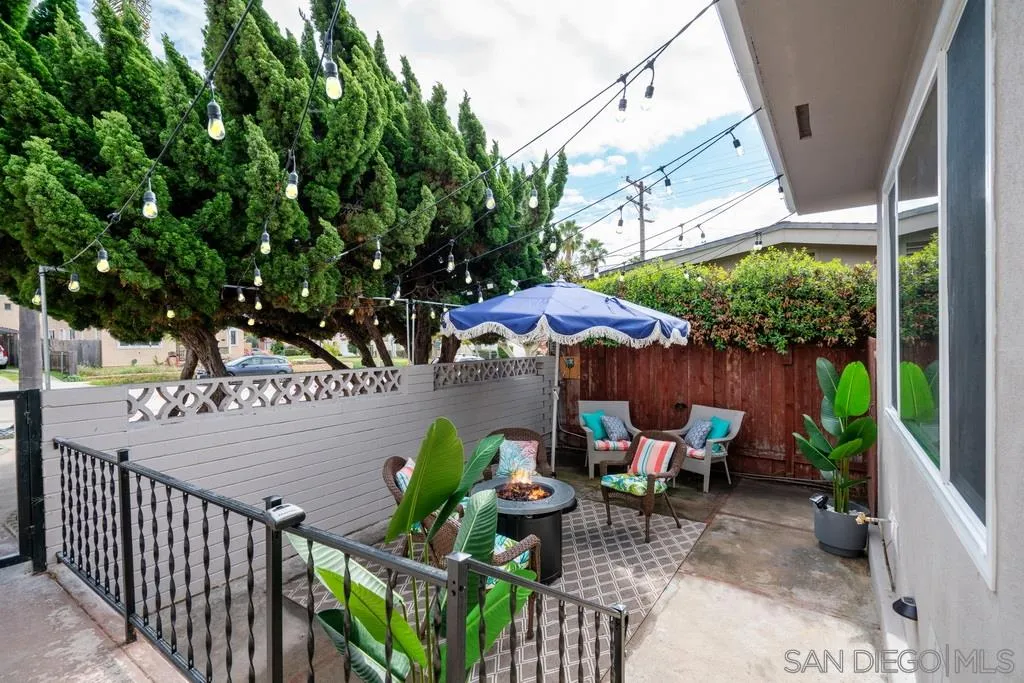 808 Leonard Avenue Oceanside, CA 92054 - Photo 24 of 25 a view of a patio with table and chairs under an umbrella with a small yard