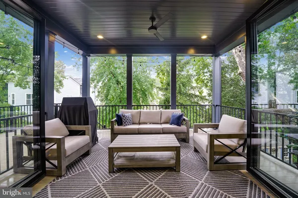 a building outdoor space with patio furniture