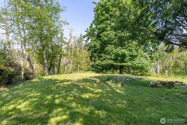 a big yard with lots of green space and house in the back