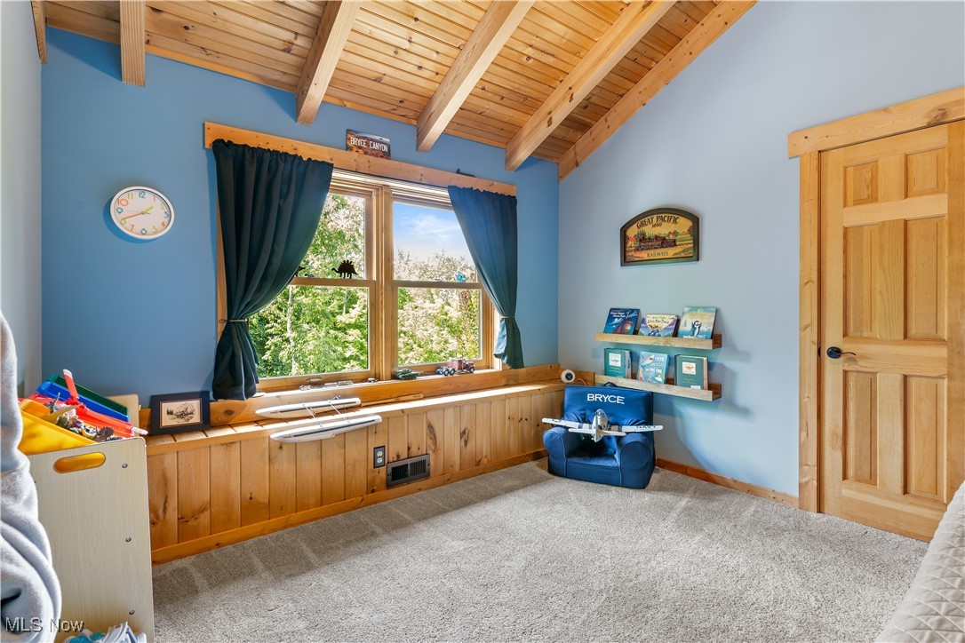 1784 North Medina Line Road Akron, OH 44333 - Photo 22 of 50 Game room with wood ceiling and carpet floors