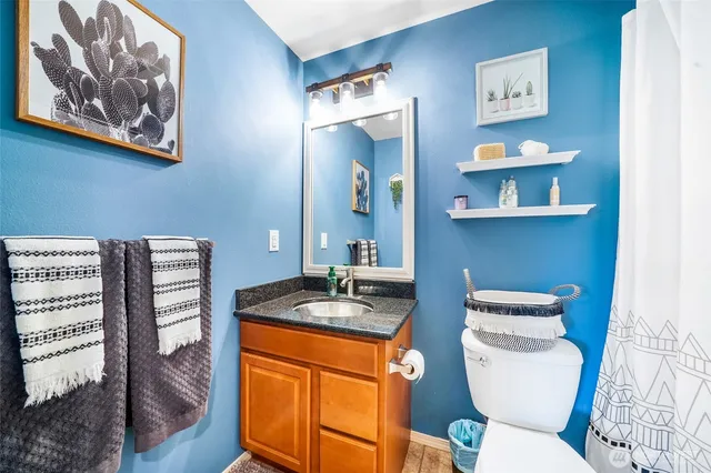 a bathroom with a toilet a sink and mirror