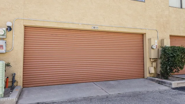 a view of a room with a door