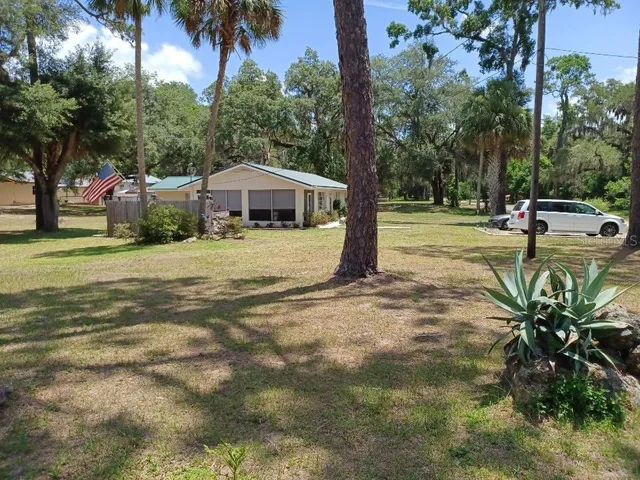 a view of a house with a yard and tree s