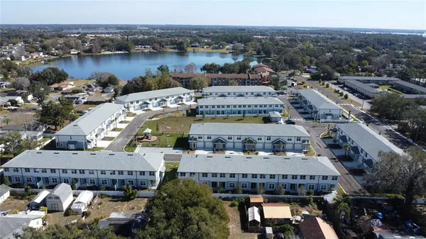 a view of a lake with building in front of it