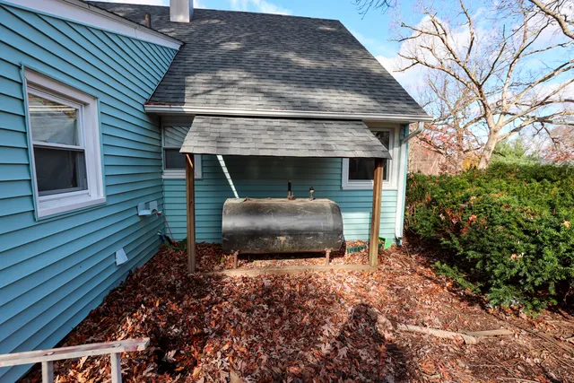 a view of backyard of house with green space