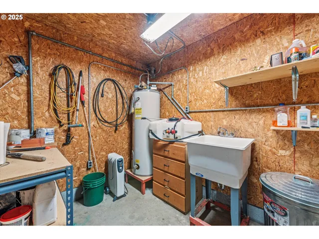 a backyard with wooden fence