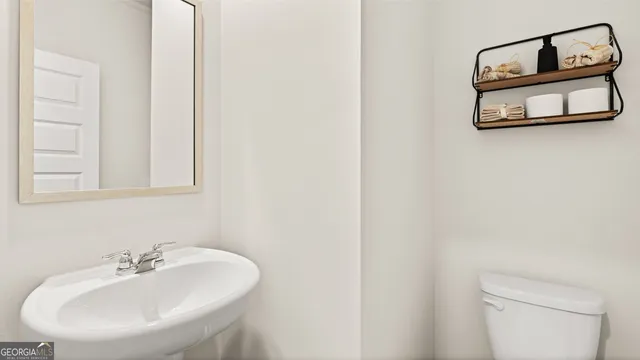 a bathroom with a sink a mirror and a toilet