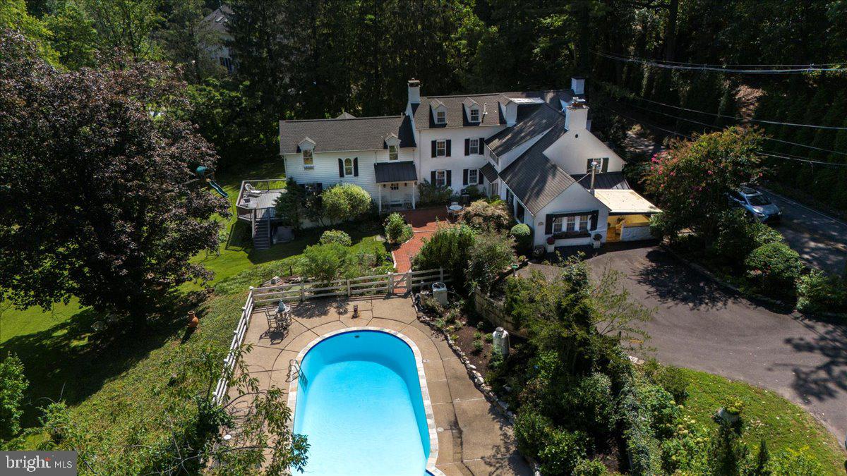 1111 Susquehanna Road Jenkintown, PA 19046 - Photo 60 of 64 an aerial view of house with outdoor space and swimming pool