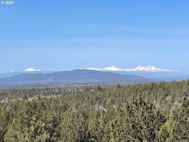 a view of a town with mountains in the background