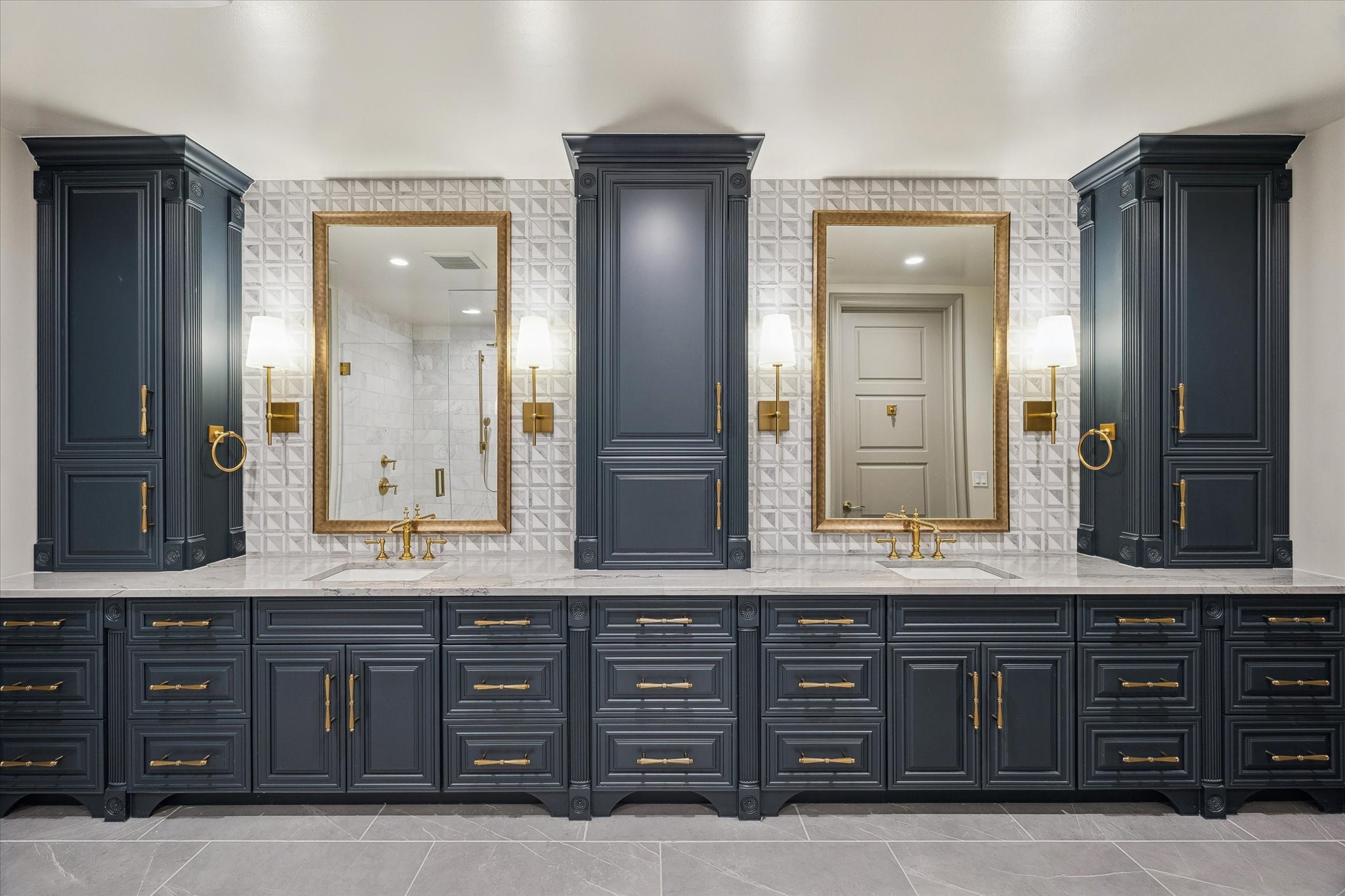 1717 Bissonnet Street, Unit 508 Houston, TX 77005 - Photo 15 of 34 a bathroom with a granite countertop double vanity sink and a mirror