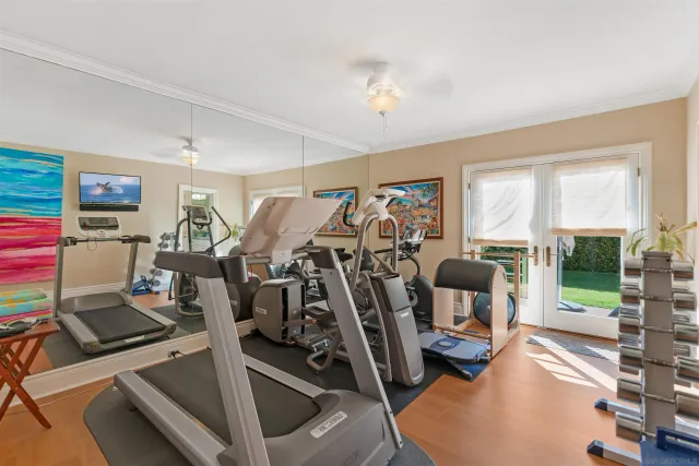 a view of a room with gym equipment