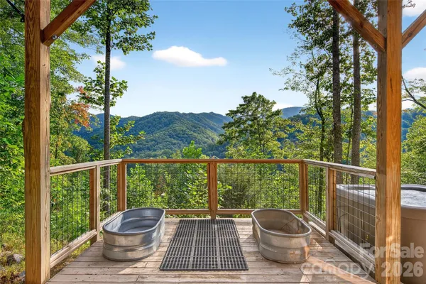 a view of a balcony with chair