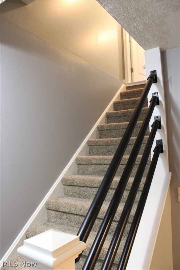 202 Home Street Rittman, OH 44270 - Photo 35 of 47 Carpeted staircase with white risers and a contemporary metal railing