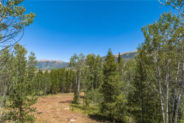 a view of a town with mountains in the background