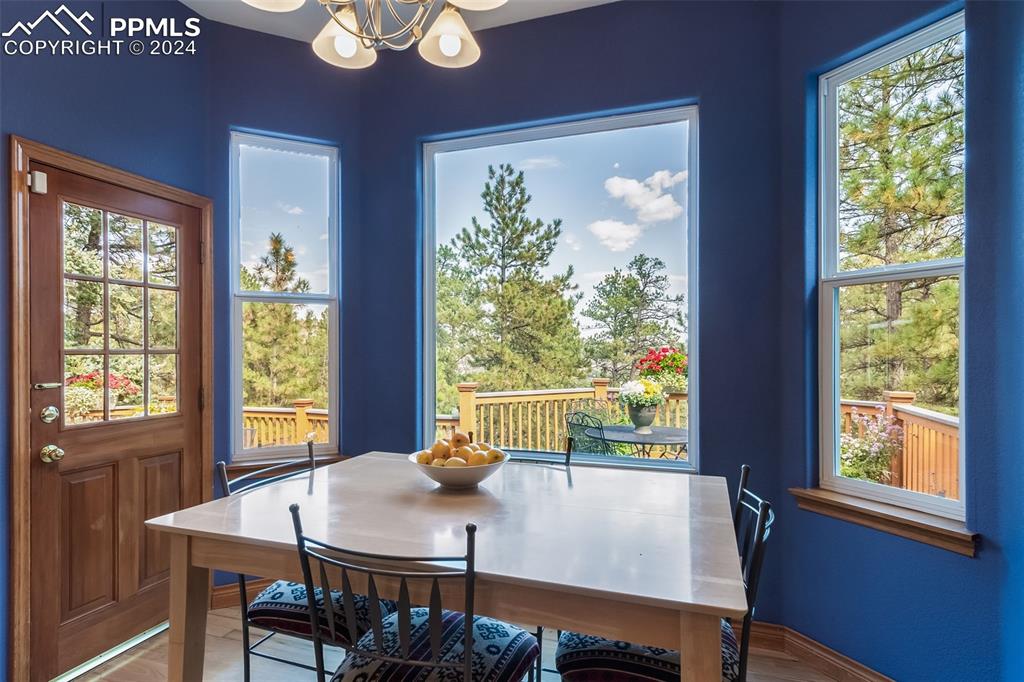 8174 Inca Road Larkspur, CO 80118 - Photo 20 of 50 a view of a dining room with furniture window and outside view