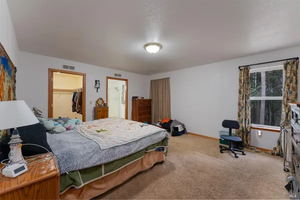 a bed room with a bed and a desk