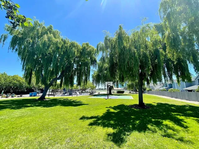 a view of a golf course with a garden