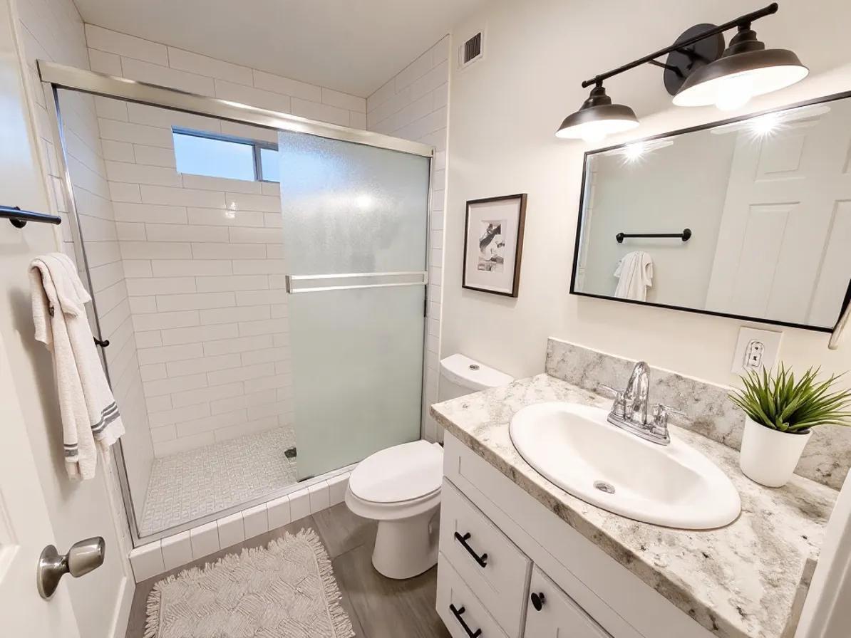 302 Sequoia Drive Exeter, CA 93221 - Photo 13 of 20 a bathroom with a granite countertop sink toilet and shower