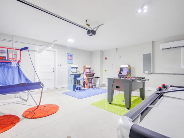 a balcony with furniture and a potted plant