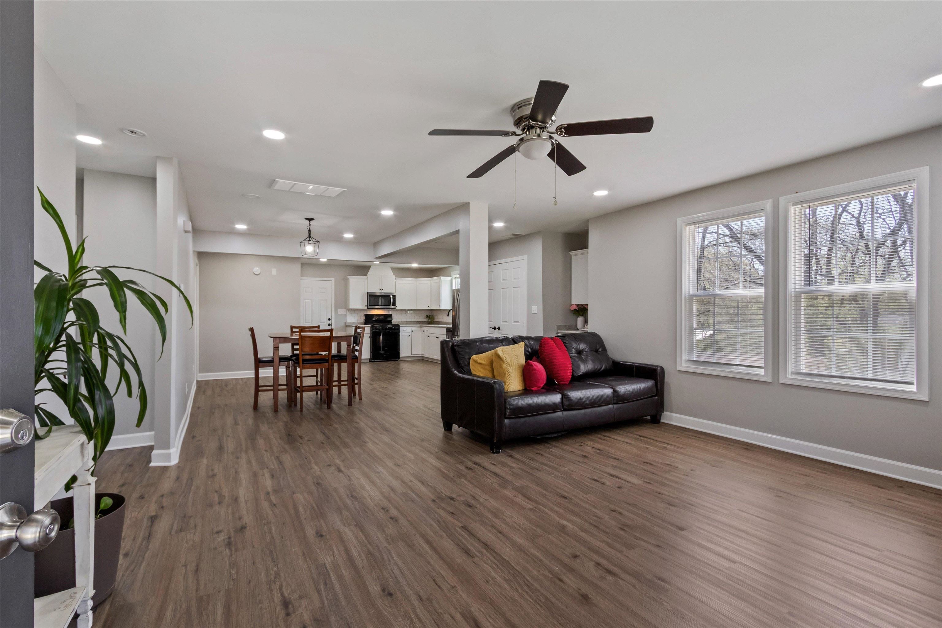 1217 Carlton Road Memphis, TN 38106 - Photo 4 of 32 Living area featuring dark wood-style flooring, ceiling fan, and recessed lighting