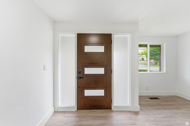 871 Bonita Way Centerville, UT 84014 - Photo 23 of 61 Contemporary entry door with frosted glass inserts and side panels