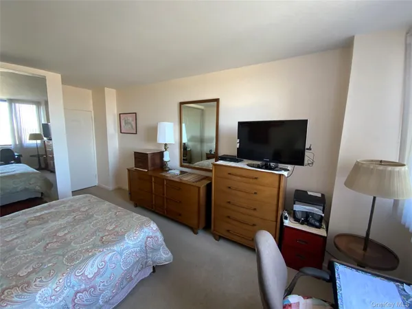 a bedroom with a bed and a flat screen television