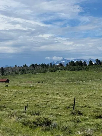 a view of a lake with a yard