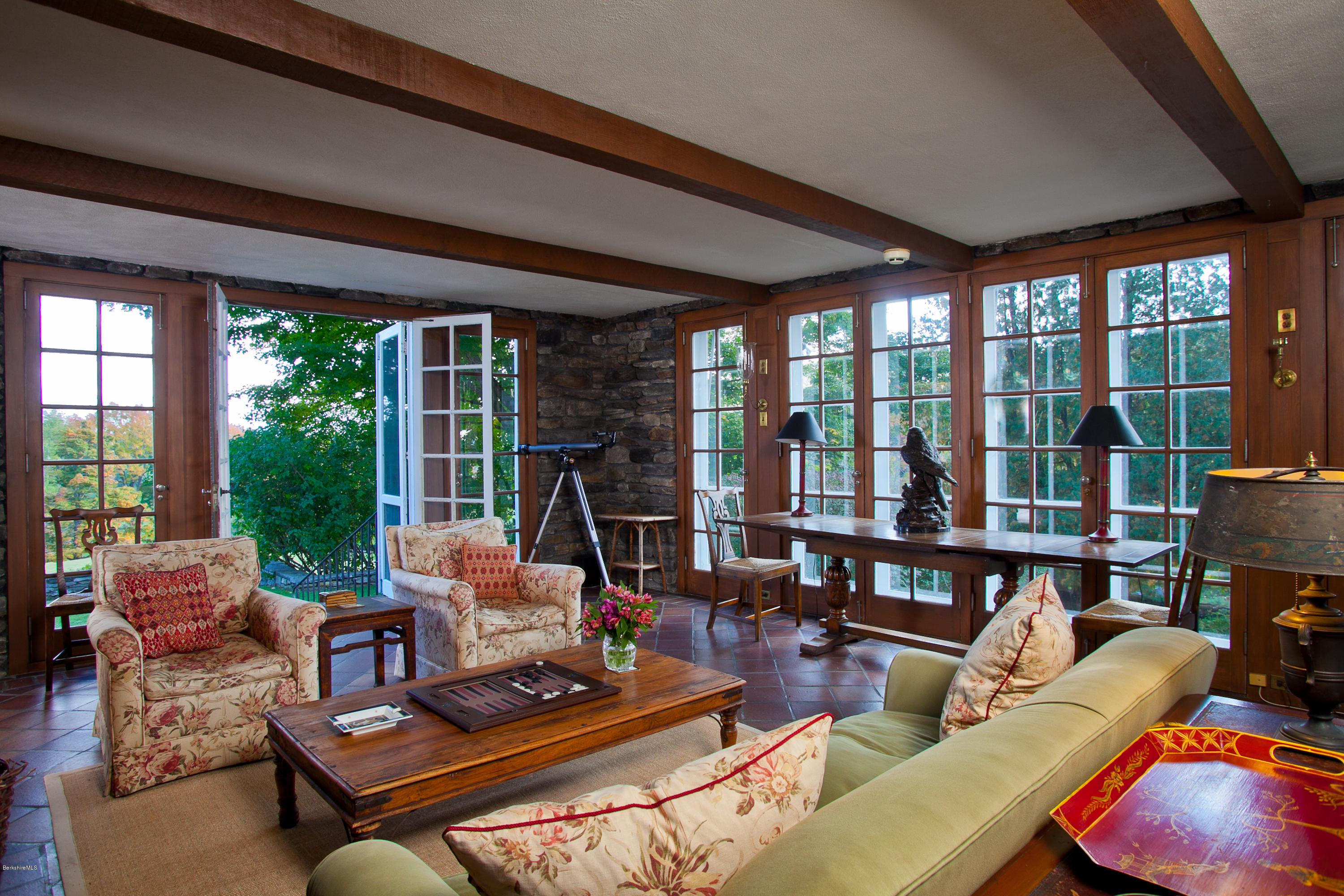 2 Brace Road Tyringham, MA 01264 - Photo 10 of 61 a living room with furniture and floor to ceiling windows