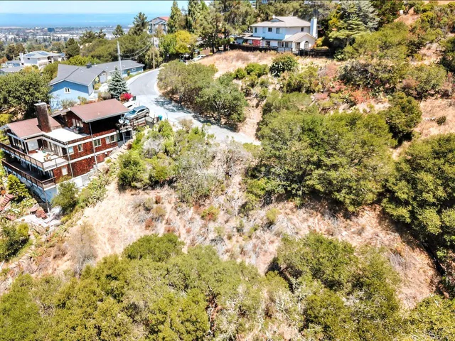 an aerial view of residential houses with yard