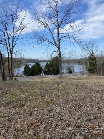a view of a backyard with large trees