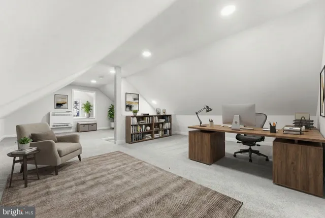 a view of a workspace with furniture and toys