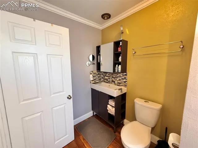 a bathroom with a toilet a sink and mirror