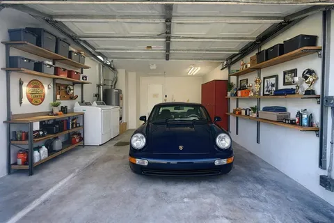 a car parked in a garage