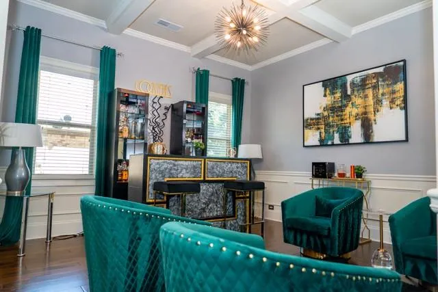 a living room with furniture and a window