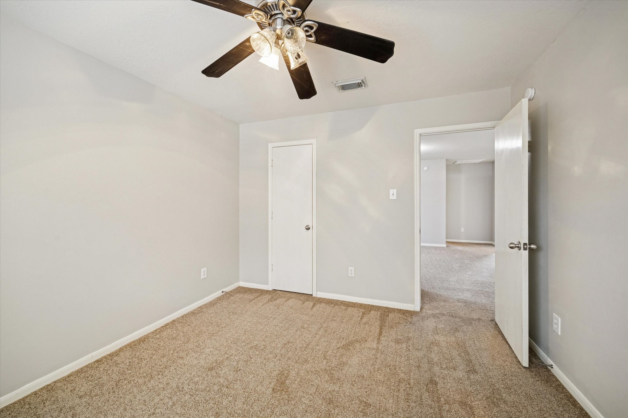 5243 El Tigre Lane Baytown, TX 77521 - Photo 25 of 29 an empty room with closet and a chandelier fan