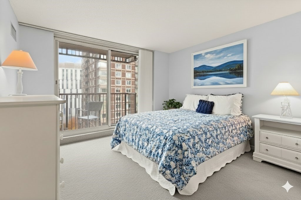 8 Museum Way, Unit 1103 Cambridge, MA 02141 - Photo 4 of 42 a bedroom with a large bed and a window