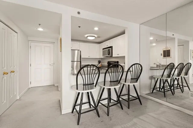 a view of a dining area with furniture